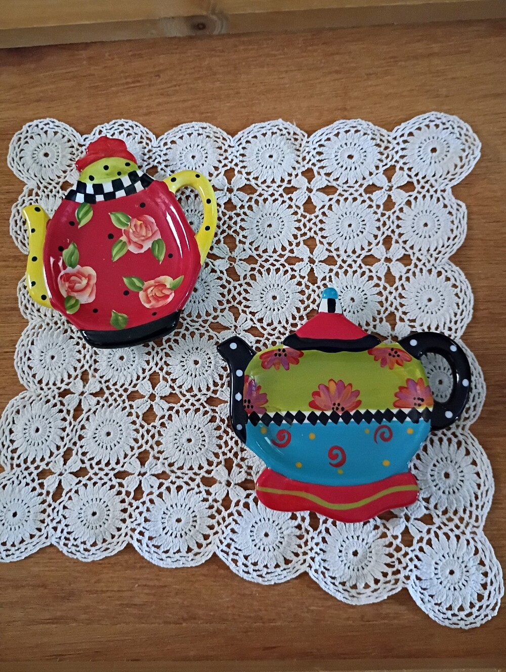 2 Tea Bag Holders, Tea Party Theme, 3.5"X4", Porcelain